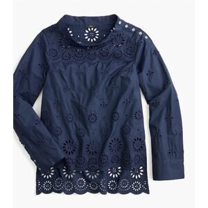 J. crew Funnelneck Eyelet Shirt In Navy
